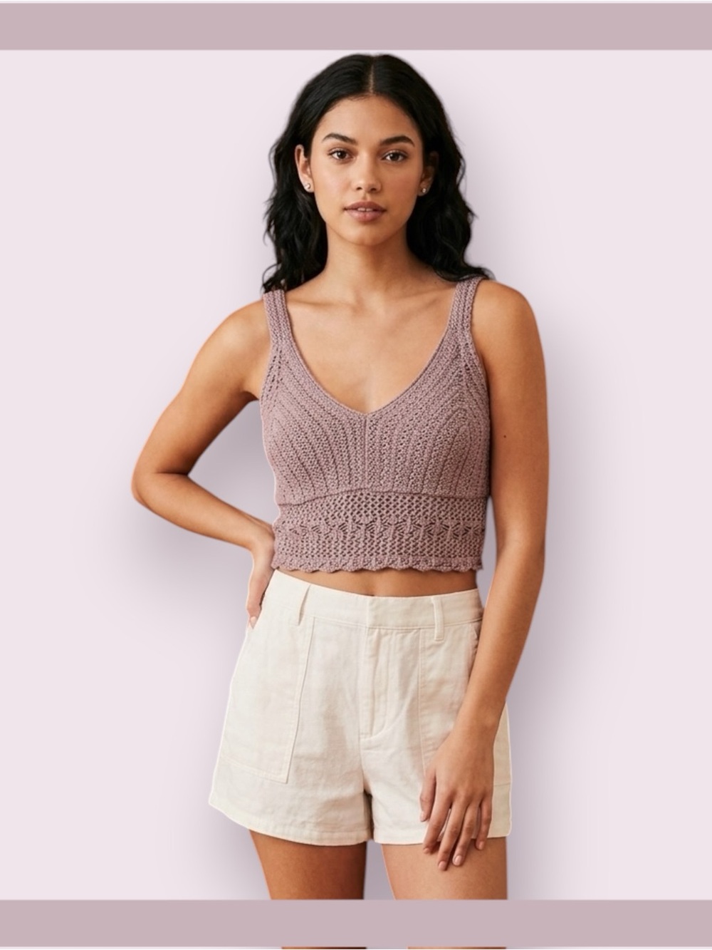 Hollister Mauve Boho Crochet Knit Crop Bralette